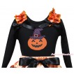 Halloween Black Tank Top Spider Web Ruffles Black Bow & Sparkle Hat Pumpkin Print TB1343
